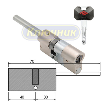 Цилиндр CISA RS5 0R3M7 40/30 длинный шток, никель
